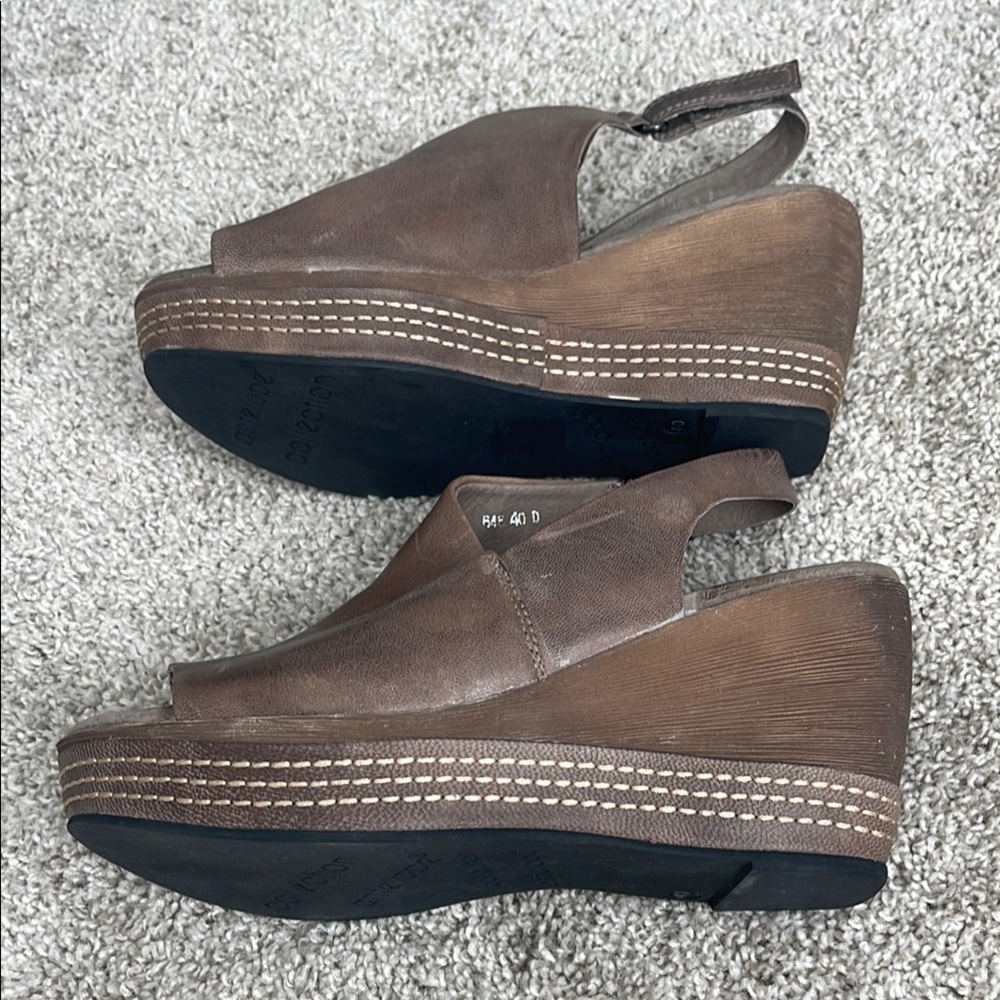 Antelope Brown Leather Slingback Wedge Sandals - Picture 3 of 8